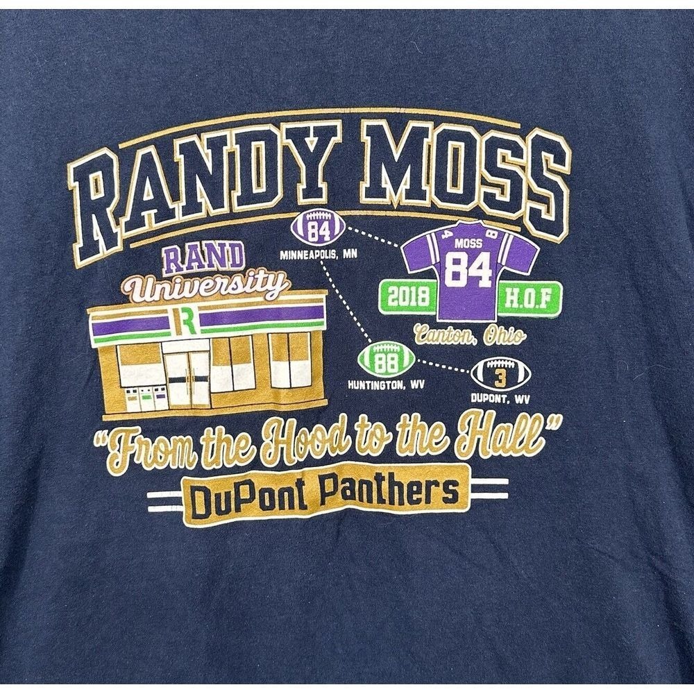 Gildan Randy‎ Moss Graphic T-Shirt Mens XL Navy Blue From Hood to Hall